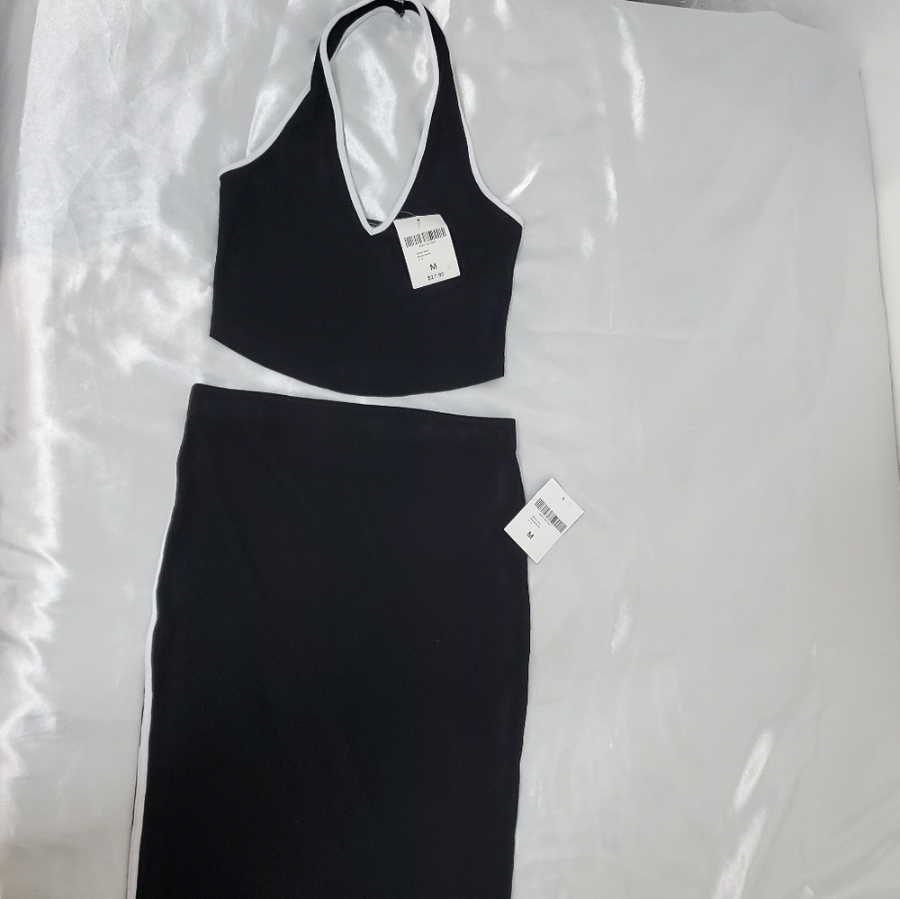 Black White 2 Piece Set Skirt and Halter Top